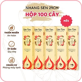 Nhang sạch Liên Tâm 29cm Hộp 50 cây - Ít khói, nhang sen 100% từ thiên nhiên, trầm hương nguyên chất, khuynh diệp, sả chanh